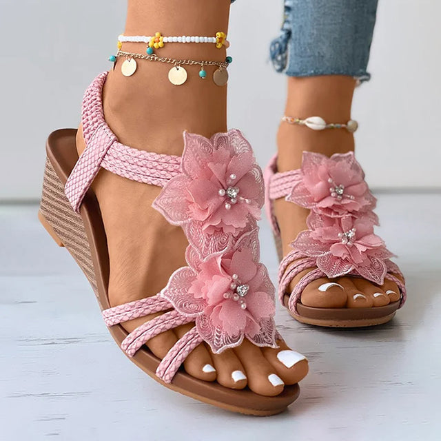 Sandales Femme avec Décor Floral en Lin Lucyle