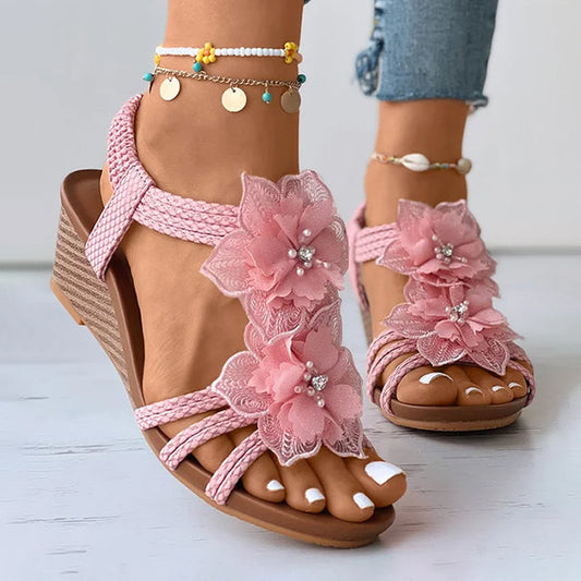 Sandales Femme avec Décor Floral en Lin Lucyle