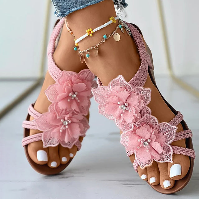 Sandales Femme avec Décor Floral en Lin Lucyle