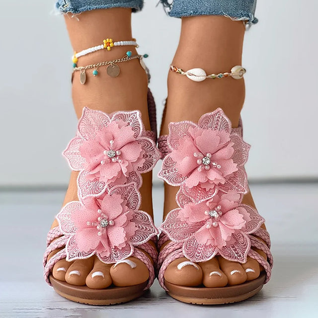 Sandales Femme avec Décor Floral en Lin Lucyle