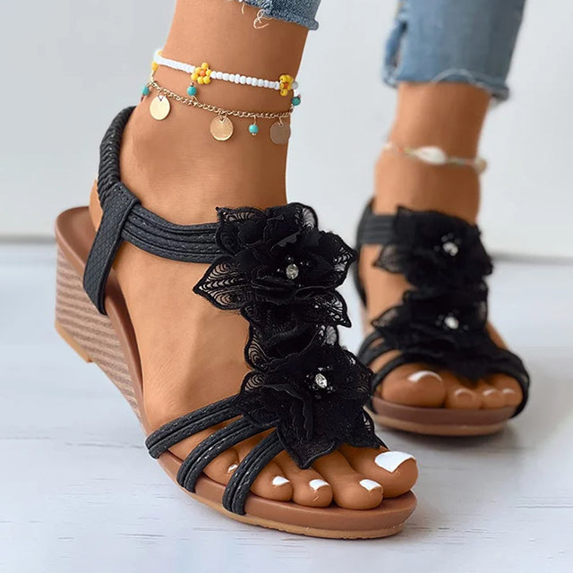 Sandales Femme avec Décor Floral en Lin Lucyle