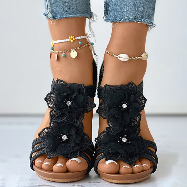 Sandales Femme avec Décor Floral en Lin Lucyle