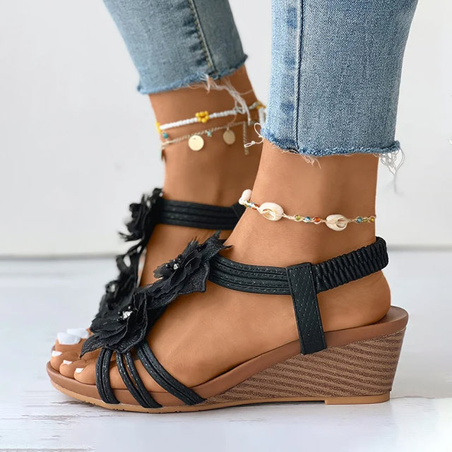 Sandales Femme avec Décor Floral en Lin Lucyle