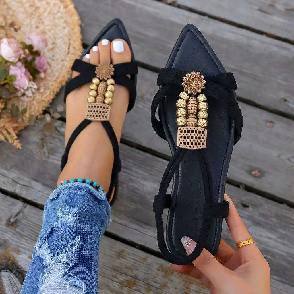 Sandales Femme avec Bout Pointu et Ornement Doré Lucyle