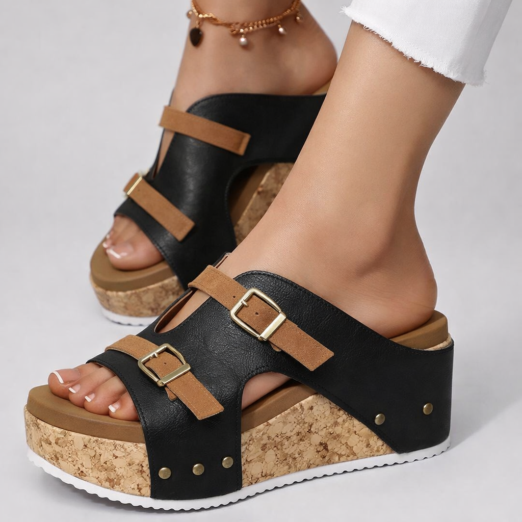 Sandales Femme avec Double Boucle en Simili Cuir Lucyle