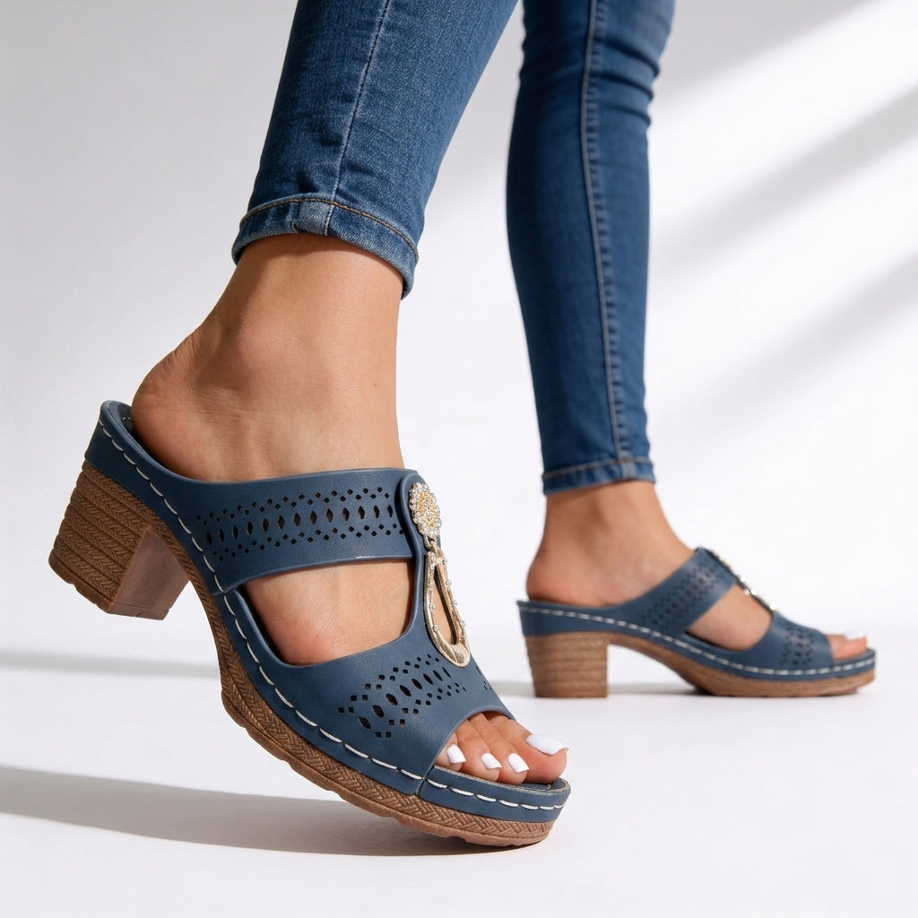 Sandales Femme avec Talon Bloc et Détails en Strass Lucyle