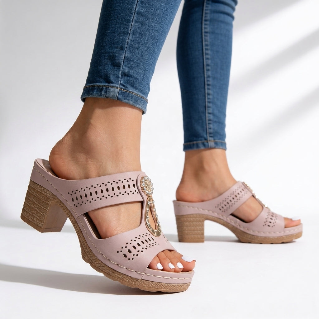 Sandales Femme avec Talon Bloc et Détails en Strass Lucyle