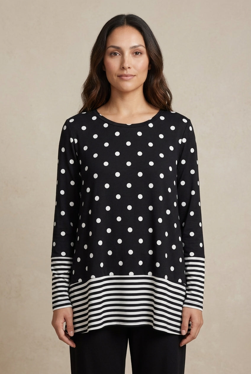 T-shirt Tunique Femme Manches Longues à Rayures et Pois Lucyle