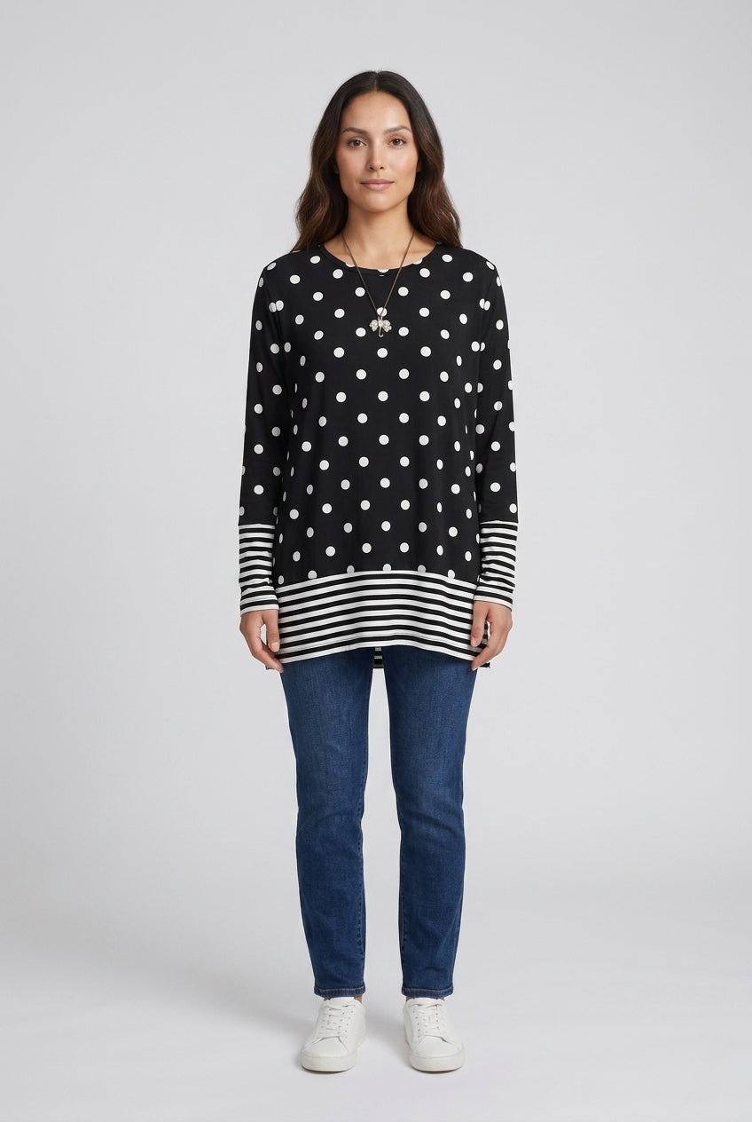 T-shirt Tunique Femme Manches Longues à Rayures et Pois Lucyle