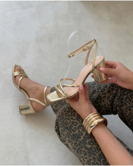 Talons Femme avec Talon Bloc Doré Lucyle