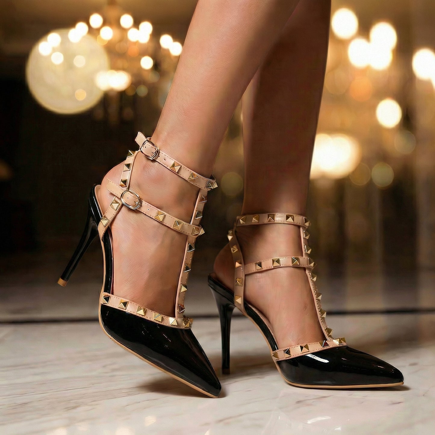 Talons Hauts Femme avec Cuir Végétalien et Clous Lucyle