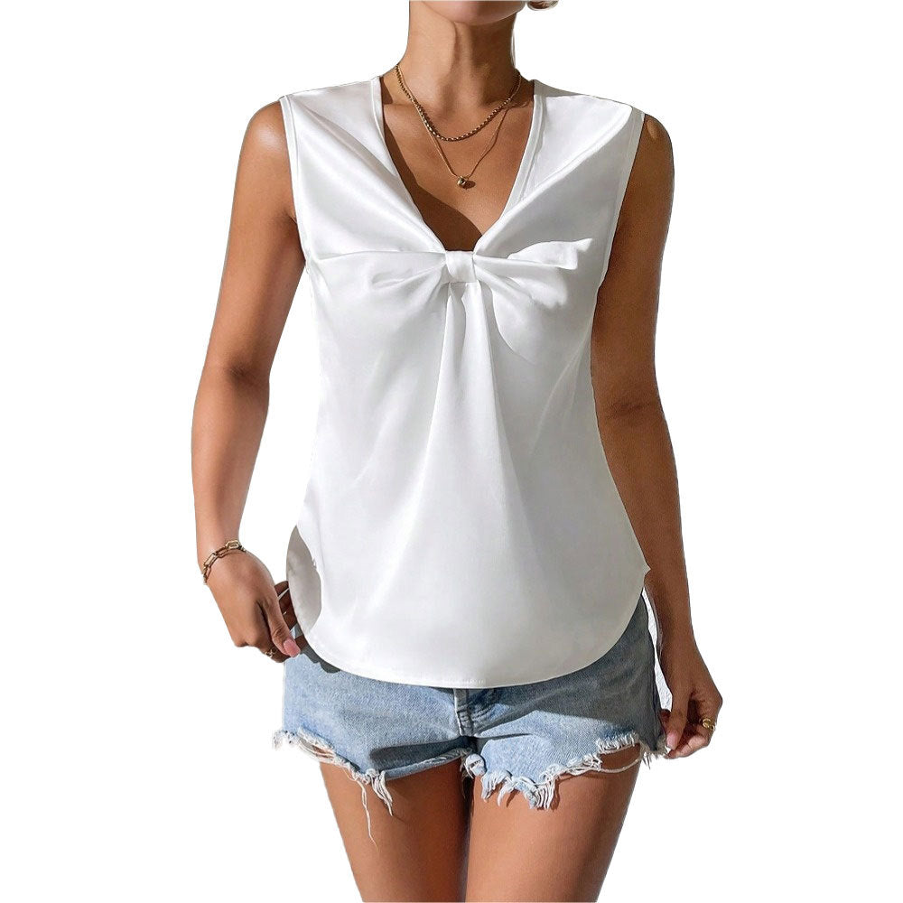 Top Femme avec Détail Nœud et Col en V Lucyle