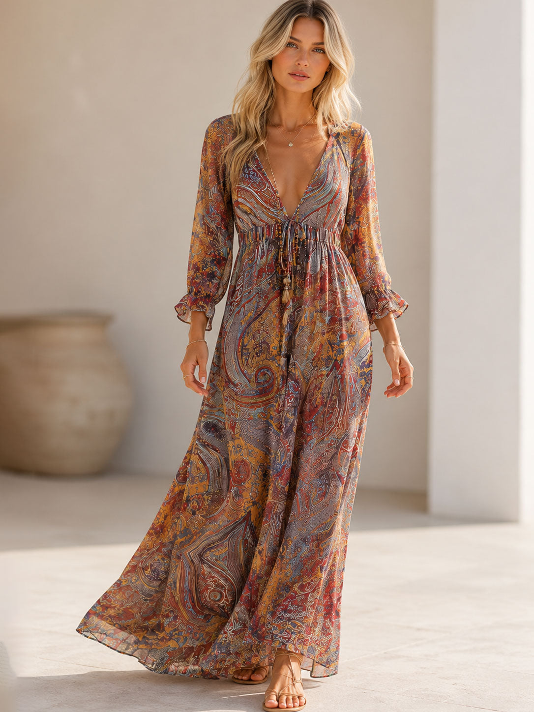 Robe Longue Femme avec Décolleté Flatteur Bohème Lucyle