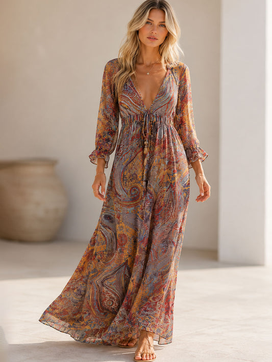 Robe Longue Femme avec Décolleté Flatteur Bohème Lucyle