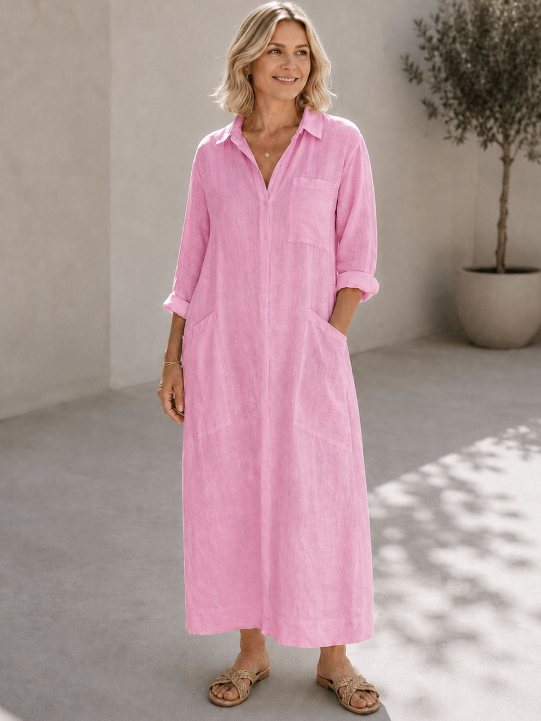 Robe Midi Femme avec Détail de Bouton Lucyle