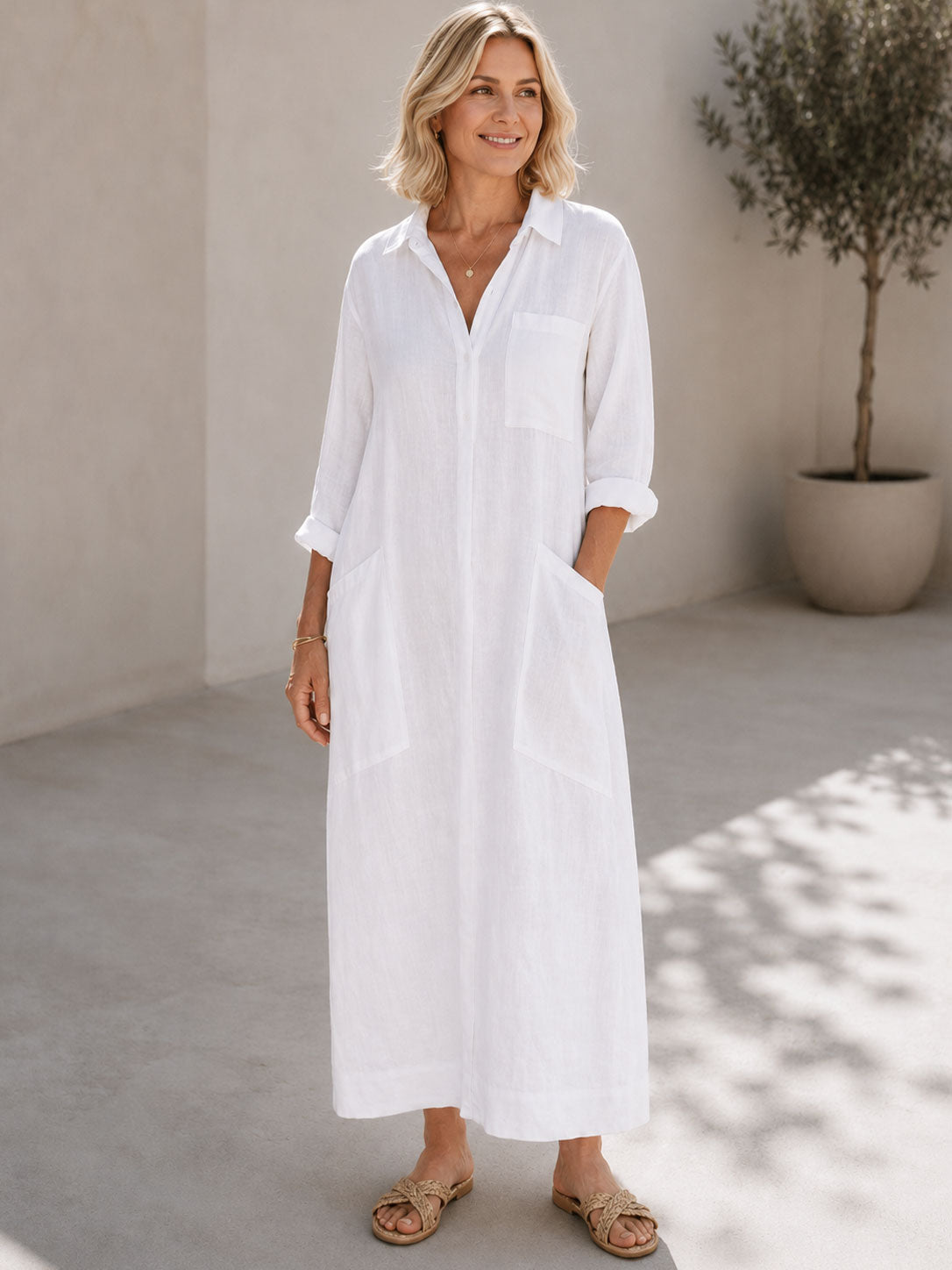 Robe Midi Femme avec Détail de Bouton Lucyle