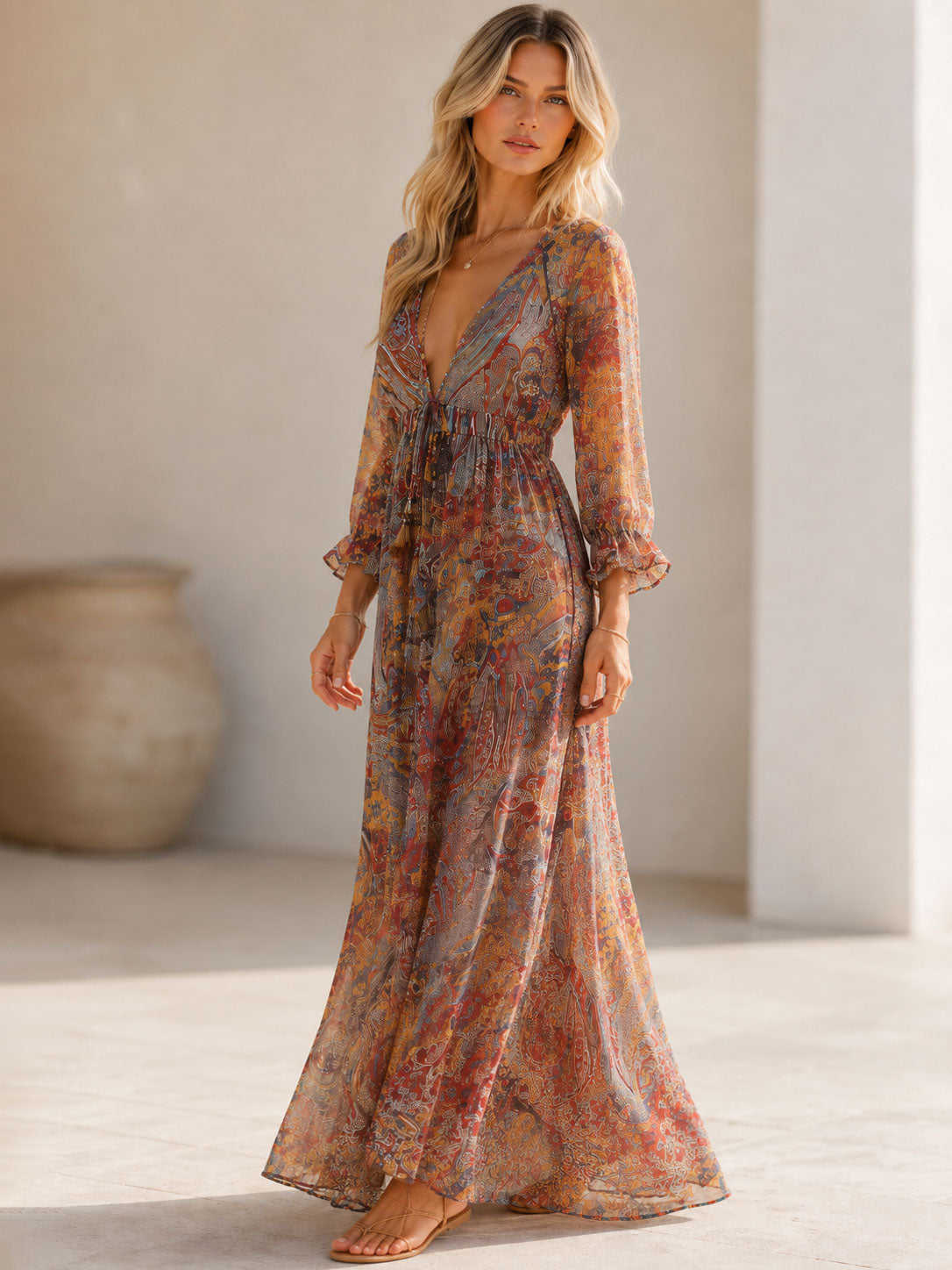 Robe Longue Femme avec Décolleté Flatteur Bohème Lucyle